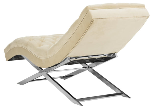 Safavieh Monroe Chaise Lounge With Headrest Pillow - Luxurious Spa-Inspired Seating For Relaxation & Style Beige Velvet /Chrome FOX6286A