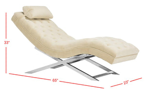 Safavieh Monroe Chaise Lounge With Headrest Pillow - Luxurious Spa-Inspired Seating For Relaxation & Style Beige Velvet /Chrome FOX6286A