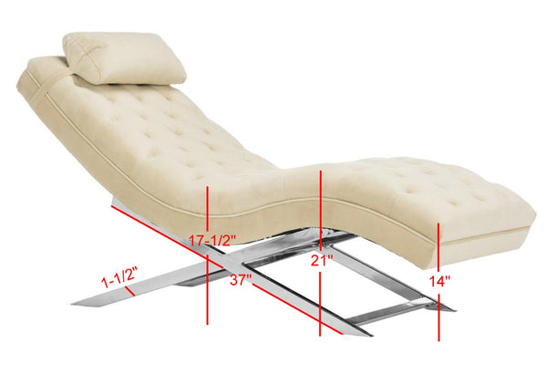 Safavieh Monroe Chaise Lounge With Headrest Pillow - Luxurious Spa-Inspired Seating For Relaxation & Style Beige Velvet /Chrome FOX6286A
