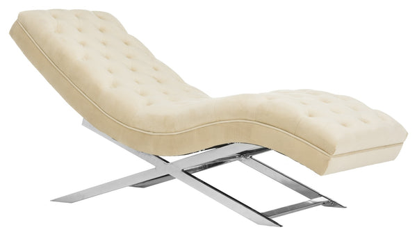 Safavieh Monroe Chaise Lounge With Headrest Pillow - Luxurious Spa-Inspired Seating For Relaxation & Style Beige Velvet /Chrome FOX6286A