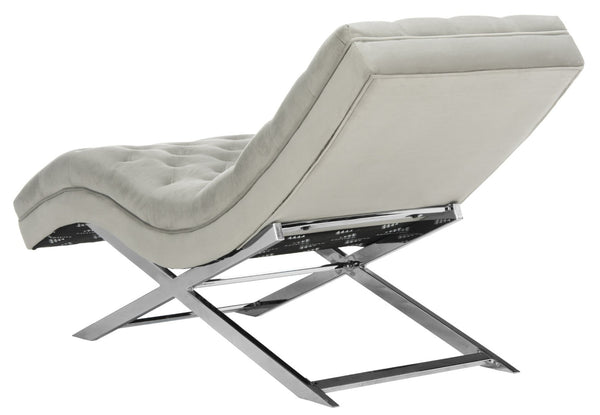 Safavieh Monroe Chaise Lounge With Headrest Pillow - Luxurious Spa-Inspired Seating For Relaxation & Style Grey Velvet/Chrome FOX6286C