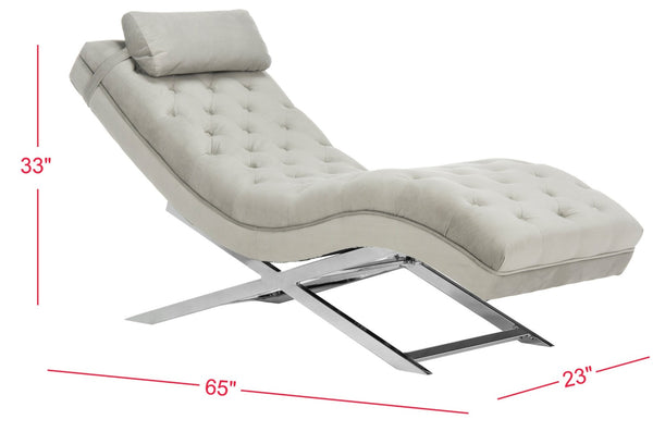 Safavieh Monroe Chaise Lounge With Headrest Pillow - Luxurious Spa-Inspired Seating For Relaxation & Style Grey Velvet/Chrome FOX6286C
