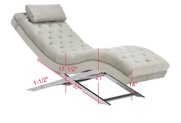 Safavieh Monroe Chaise Lounge With Headrest Pillow - Luxurious Spa-Inspired Seating For Relaxation & Style Grey Velvet/Chrome FOX6286C