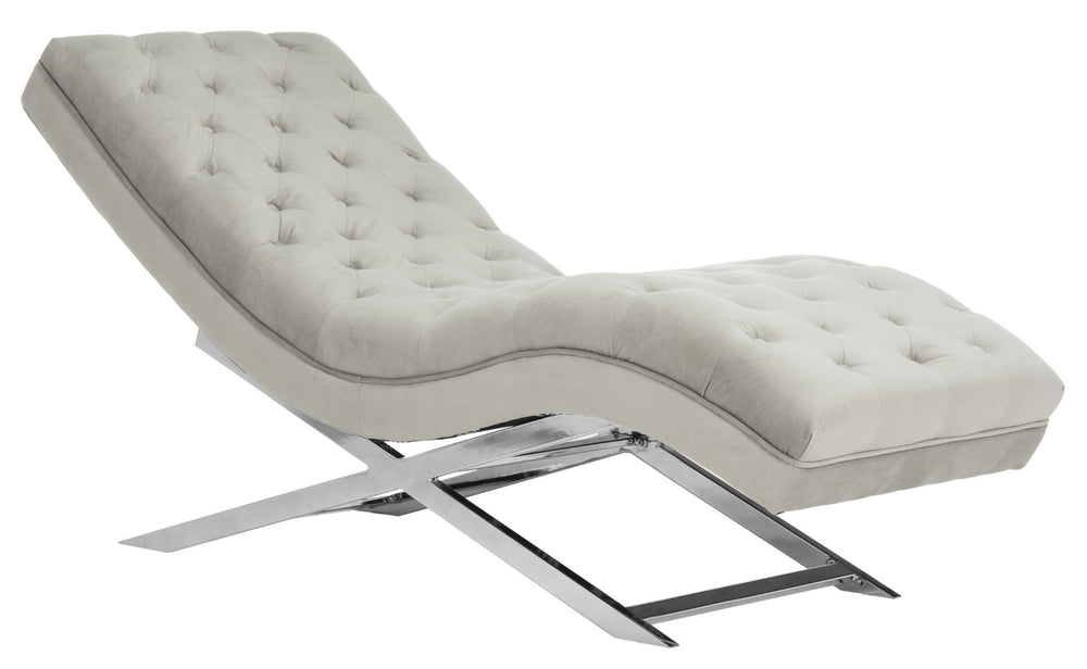 Safavieh Monroe Chaise Lounge With Headrest Pillow - Luxurious Spa-Inspired Seating For Relaxation & Style Grey Velvet/Chrome FOX6286C