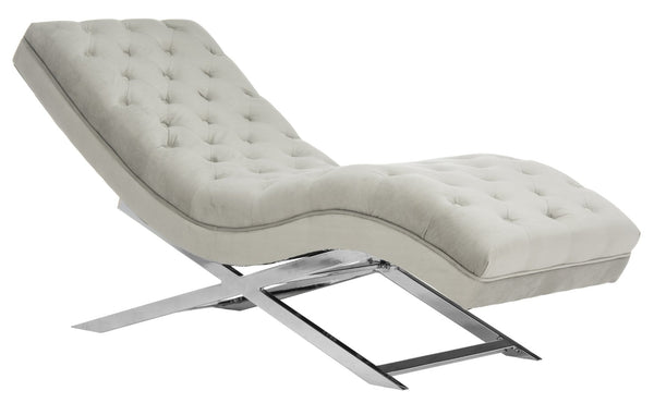 Safavieh Monroe Chaise Lounge With Headrest Pillow - Luxurious Spa-Inspired Seating For Relaxation & Style Grey Velvet/Chrome FOX6286C