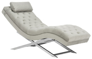 Safavieh Monroe Chaise Lounge With Headrest Pillow - Luxurious Spa-Inspired Seating For Relaxation & Style Grey Velvet/Chrome FOX6286C