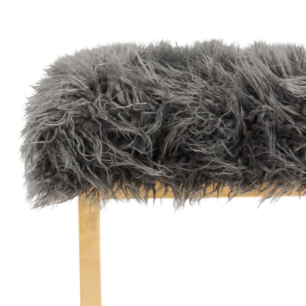 Safavieh Rowan Contemporary Glam Vegan Sheepskin Ottoman - Plush Accent For Modern Living Spaces & Decor Faux Grey /Gold Foil FOX6288B