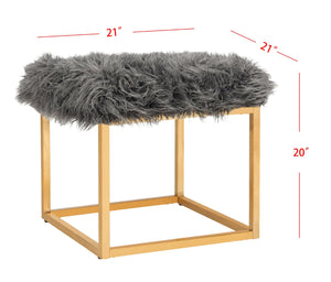 Safavieh Rowan Contemporary Glam Vegan Sheepskin Ottoman - Plush Accent For Modern Living Spaces & Decor Faux Grey /Gold Foil FOX6288B