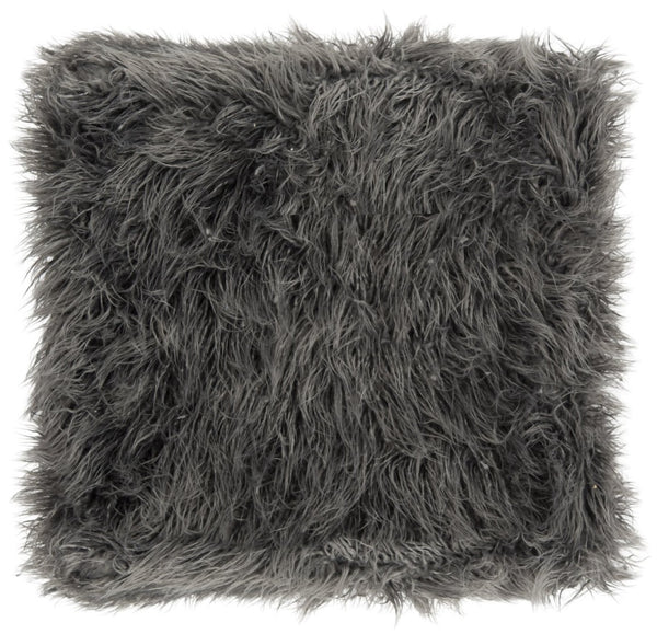 Safavieh Rowan Contemporary Glam Vegan Sheepskin Ottoman - Plush Accent For Modern Living Spaces & Decor Faux Grey /Gold Foil FOX6288B