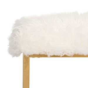 Safavieh Rowan Contemporary Glam Vegan Sheepskin Ottoman - Plush Accent For Modern Living Spaces & Decor Faux White /Gold Foil FOX6288C