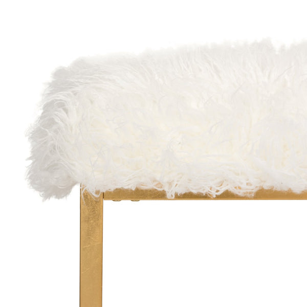 Safavieh Rowan Contemporary Glam Vegan Sheepskin Ottoman - Plush Accent For Modern Living Spaces & Decor Faux White /Gold Foil FOX6288C