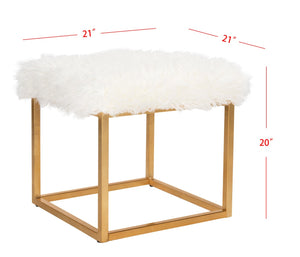 Safavieh Rowan Contemporary Glam Vegan Sheepskin Ottoman - Plush Accent For Modern Living Spaces & Decor Faux White /Gold Foil FOX6288C