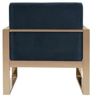 Safavieh Vasco Modern Luxe Accent Chair In Navy Velvet With Geometric Brass Frame For Stylish Interiors FOX6290A