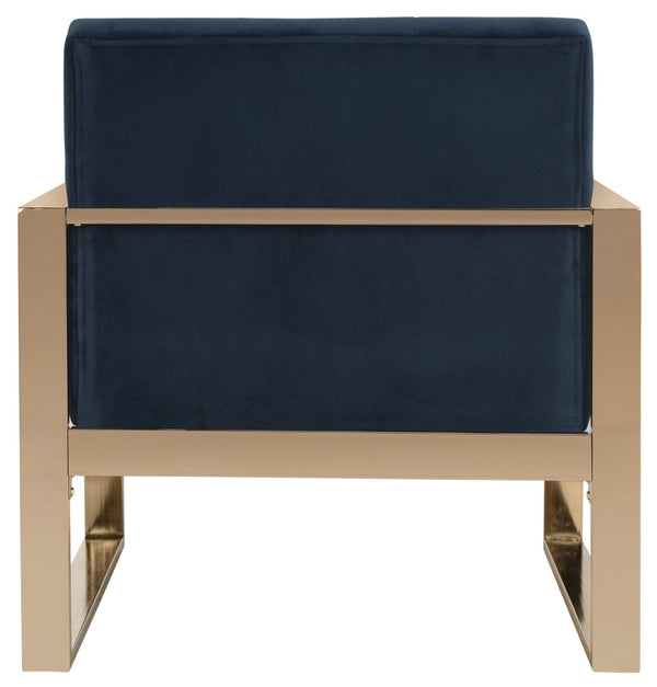 Safavieh Vasco Modern Luxe Accent Chair In Navy Velvet With Geometric Brass Frame For Stylish Interiors FOX6290A