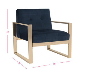 Safavieh Vasco Modern Luxe Accent Chair In Navy Velvet With Geometric Brass Frame For Stylish Interiors FOX6290A