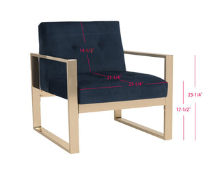 Safavieh Vasco Modern Luxe Accent Chair In Navy Velvet With Geometric Brass Frame For Stylish Interiors FOX6290A