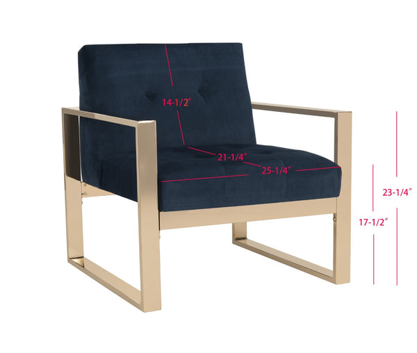 Safavieh Vasco Modern Luxe Accent Chair In Navy Velvet With Geometric Brass Frame For Stylish Interiors FOX6290A