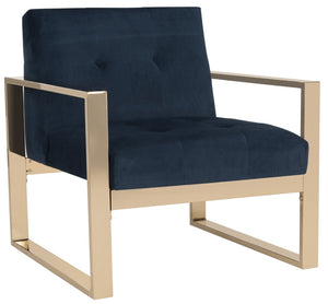 Safavieh Vasco Modern Luxe Accent Chair In Navy Velvet With Geometric Brass Frame For Stylish Interiors FOX6290A