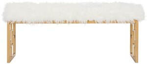 Safavieh Mera Elegant Faux Sheepskin Bench With Luxurious Gold Accents - Perfect For Living Room & Foyer FOX6291B