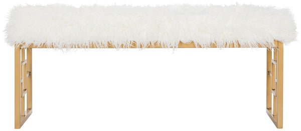Safavieh Mera Elegant Faux Sheepskin Bench With Luxurious Gold Accents - Perfect For Living Room & Foyer FOX6291B