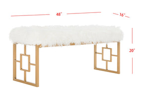 Safavieh Mera Elegant Faux Sheepskin Bench With Luxurious Gold Accents - Perfect For Living Room & Foyer FOX6291B