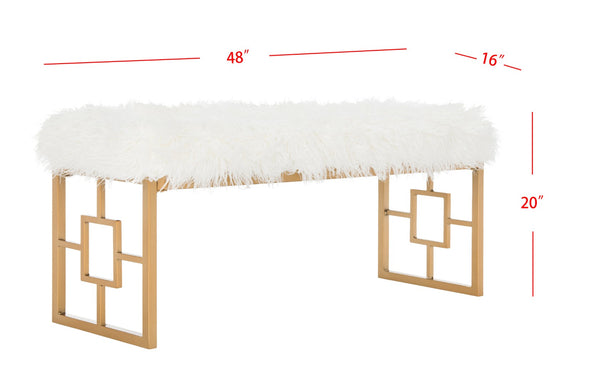 Safavieh Mera Elegant Faux Sheepskin Bench With Luxurious Gold Accents - Perfect For Living Room & Foyer FOX6291B