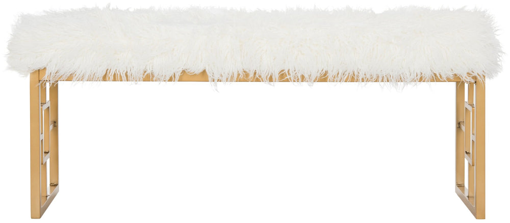 Safavieh Mera Elegant Faux Sheepskin Bench With Luxurious Gold Accents - Perfect For Living Room & Foyer FOX6291B
