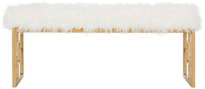 Safavieh Mera Elegant Faux Sheepskin Bench With Luxurious Gold Accents - Perfect For Living Room & Foyer FOX6291B