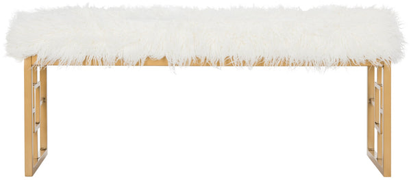 Safavieh Mera Elegant Faux Sheepskin Bench With Luxurious Gold Accents - Perfect For Living Room & Foyer FOX6291B