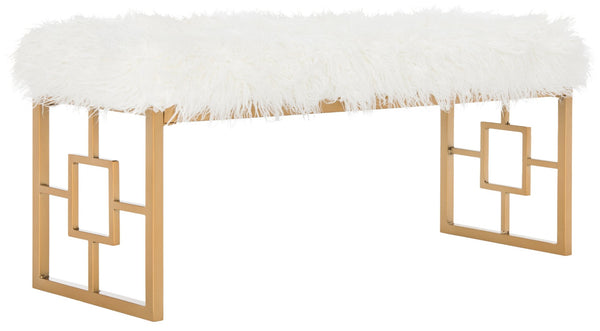 Safavieh Mera Elegant Faux Sheepskin Bench With Luxurious Gold Accents - Perfect For Living Room & Foyer FOX6291B