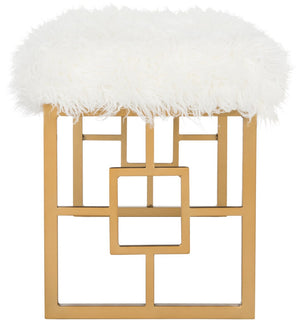 Safavieh Mera Elegant Faux Sheepskin Bench With Luxurious Gold Accents - Perfect For Living Room & Foyer FOX6291B