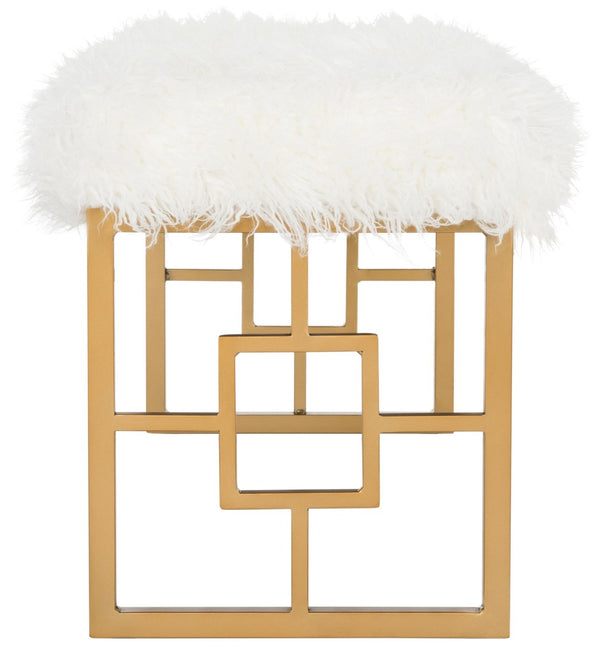Safavieh Mera Elegant Faux Sheepskin Bench With Luxurious Gold Accents - Perfect For Living Room & Foyer FOX6291B