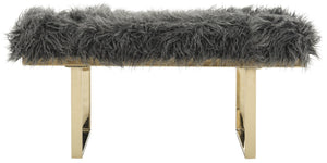 Safavieh Maia Plush Vegan Sheepskin Bench With Sleek Brass Base – Perfect For Glam Living Spaces And Vanity Faux Grey /Brass FOX6292A