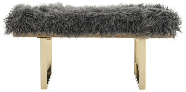 Safavieh Maia Plush Vegan Sheepskin Bench With Sleek Brass Base – Perfect For Glam Living Spaces And Vanity Faux Grey /Brass FOX6292A