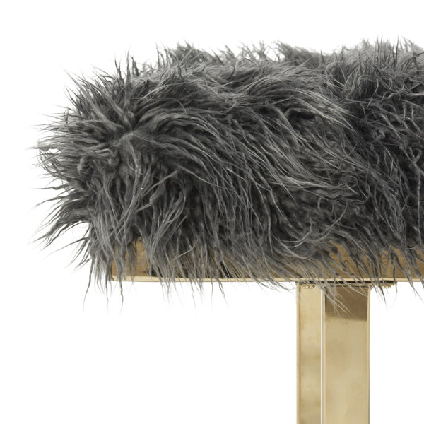 Safavieh Maia Plush Vegan Sheepskin Bench With Sleek Brass Base – Perfect For Glam Living Spaces And Vanity Faux Grey /Brass FOX6292A