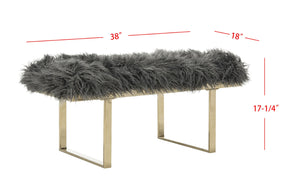 Safavieh Maia Plush Vegan Sheepskin Bench With Sleek Brass Base – Perfect For Glam Living Spaces And Vanity Faux Grey /Brass FOX6292A