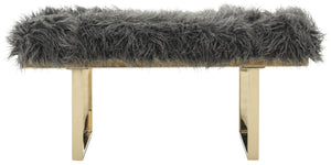 Safavieh Maia Plush Vegan Sheepskin Bench With Sleek Brass Base – Perfect For Glam Living Spaces And Vanity Faux Grey /Brass FOX6292A