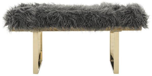 Safavieh Maia Plush Vegan Sheepskin Bench With Sleek Brass Base – Perfect For Glam Living Spaces And Vanity Faux Grey /Brass FOX6292A