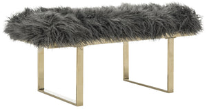 Safavieh Maia Plush Vegan Sheepskin Bench With Sleek Brass Base – Perfect For Glam Living Spaces And Vanity Faux Grey /Brass FOX6292A