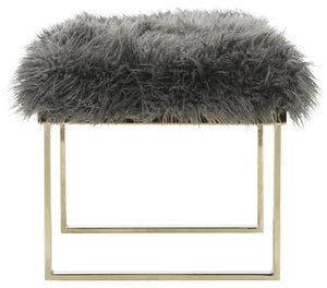 Safavieh Maia Plush Vegan Sheepskin Bench With Sleek Brass Base – Perfect For Glam Living Spaces And Vanity Faux Grey /Brass FOX6292A