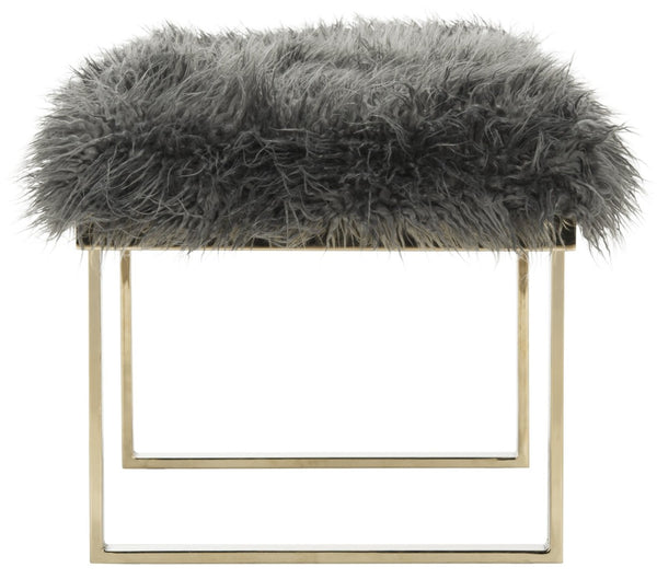 Safavieh Maia Plush Vegan Sheepskin Bench With Sleek Brass Base – Perfect For Glam Living Spaces And Vanity Faux Grey /Brass FOX6292A