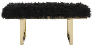 Safavieh Maia Plush Vegan Sheepskin Bench With Sleek Brass Base – Perfect For Glam Living Spaces And Vanity Faux Black /Brass FOX6292B