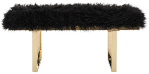 Safavieh Maia Faux Sheepskin Bench Faux Black /Brass FOX6292B