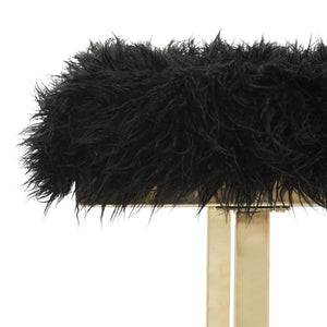 Safavieh Maia Plush Vegan Sheepskin Bench With Sleek Brass Base – Perfect For Glam Living Spaces And Vanity Faux Black /Brass FOX6292B