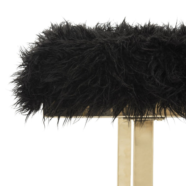 Safavieh Maia Plush Vegan Sheepskin Bench With Sleek Brass Base – Perfect For Glam Living Spaces And Vanity Faux Black /Brass FOX6292B