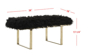Safavieh Maia Plush Vegan Sheepskin Bench With Sleek Brass Base – Perfect For Glam Living Spaces And Vanity Faux Black /Brass FOX6292B