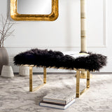 Safavieh Maia Faux Sheepskin Bench Faux Black /Brass FOX6292B