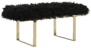 Safavieh Maia Plush Vegan Sheepskin Bench With Sleek Brass Base – Perfect For Glam Living Spaces And Vanity Faux Black /Brass FOX6292B