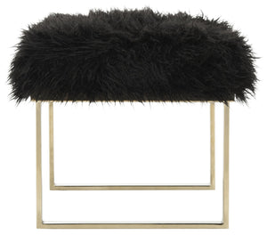 Safavieh Maia Plush Vegan Sheepskin Bench With Sleek Brass Base – Perfect For Glam Living Spaces And Vanity Faux Black /Brass FOX6292B