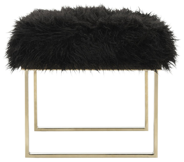 Safavieh Maia Plush Vegan Sheepskin Bench With Sleek Brass Base – Perfect For Glam Living Spaces And Vanity Faux Black /Brass FOX6292B
